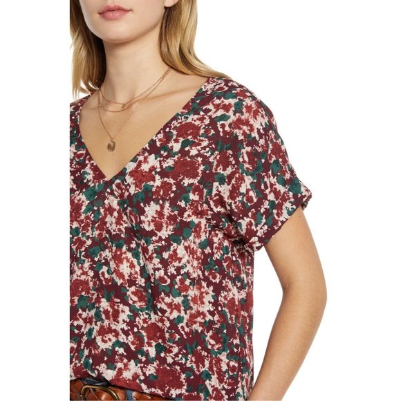 Treasure & Bond Women's Top Multicolor Size XL Floral V-Neck Short Sleeve Blouse - Picture 6 of 7